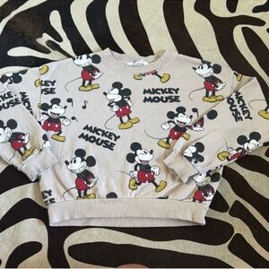 H&M Mickey Mouse Kids/Girls Sweatshirt Top Sz 8 Tan Black Crew Long Sleeve
